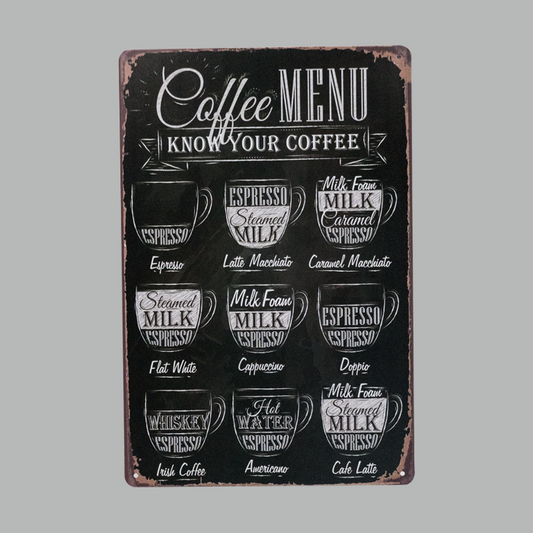Coffee Menu metal Plate