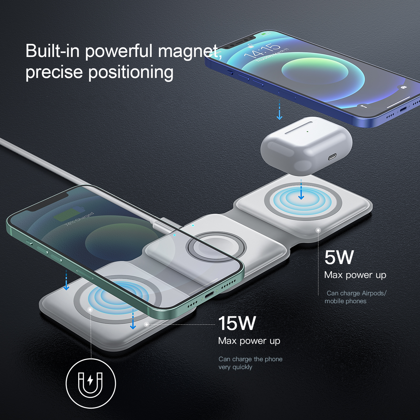 3-in-1 MagSafe wireless charger White